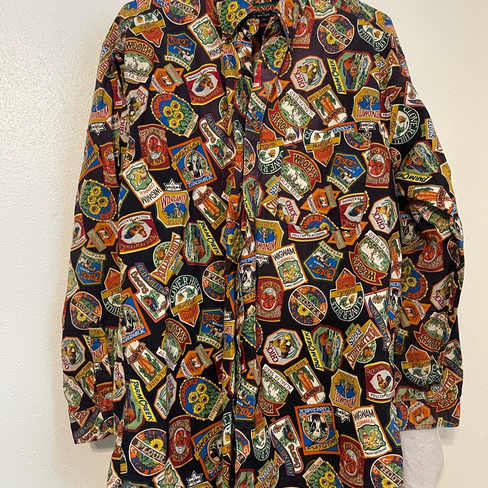 Vintage Tango button up Farm Patterned Men's Dress Shirt